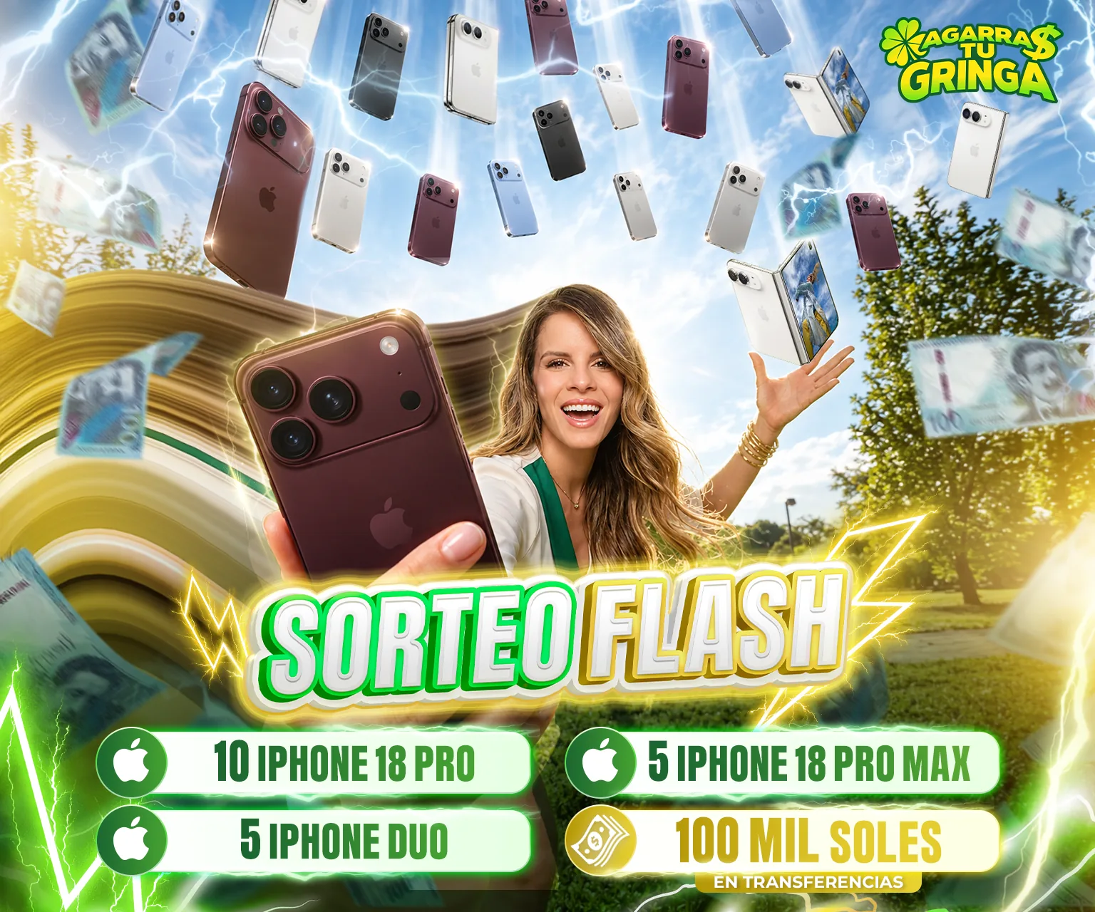 Sorteo Flash: 10 iPhone 18 Pro, 5 iPhone 18 Pro Max, 5 iPhone Duo y 100 mil soles en transferencias. Imágenes referenciales.